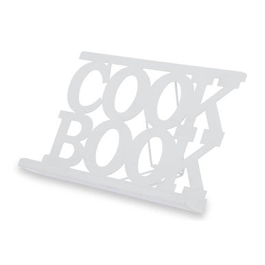 White Enamel Metal Cookbook Stand with Adjustable Support