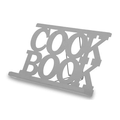 Cool Grey Enamel Metal Cookbook Stand with Adjustable Support