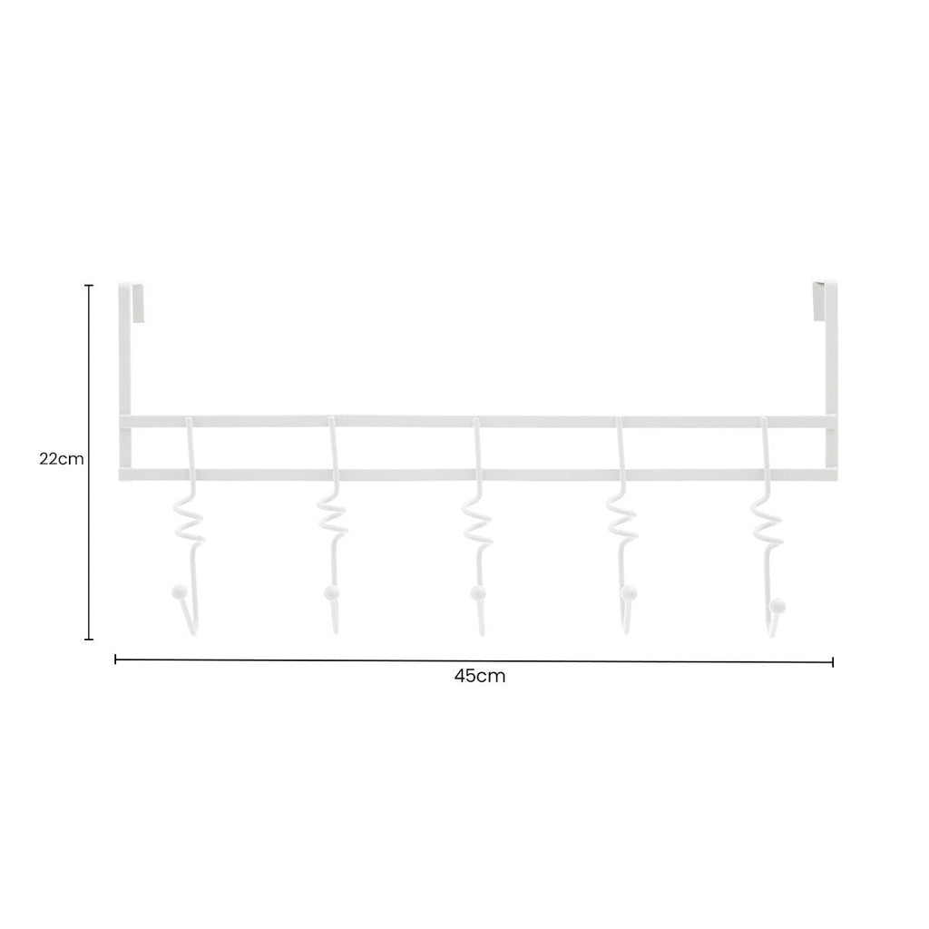 Over Door White Hanger with Five Swirl Hooks