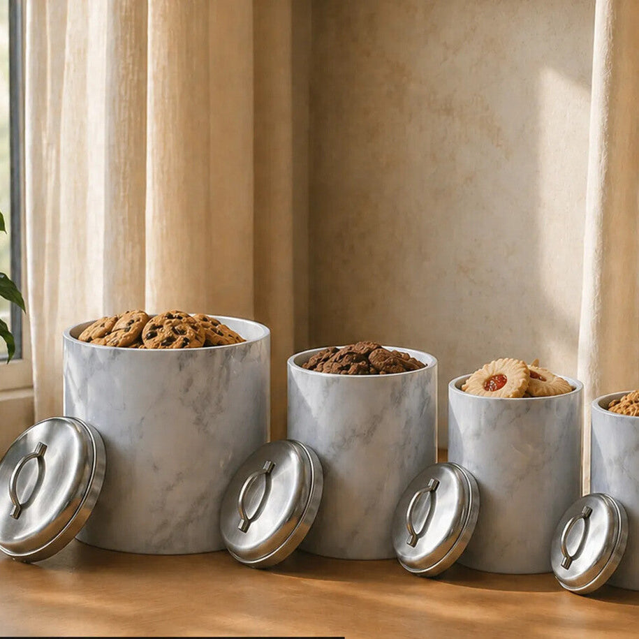 4 Piece Marble Effect Kitchen Storage Set