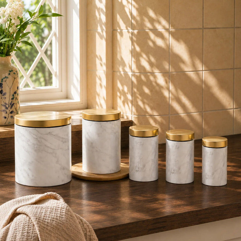 5 Piece Kitchen Storage Set in Marble Effect