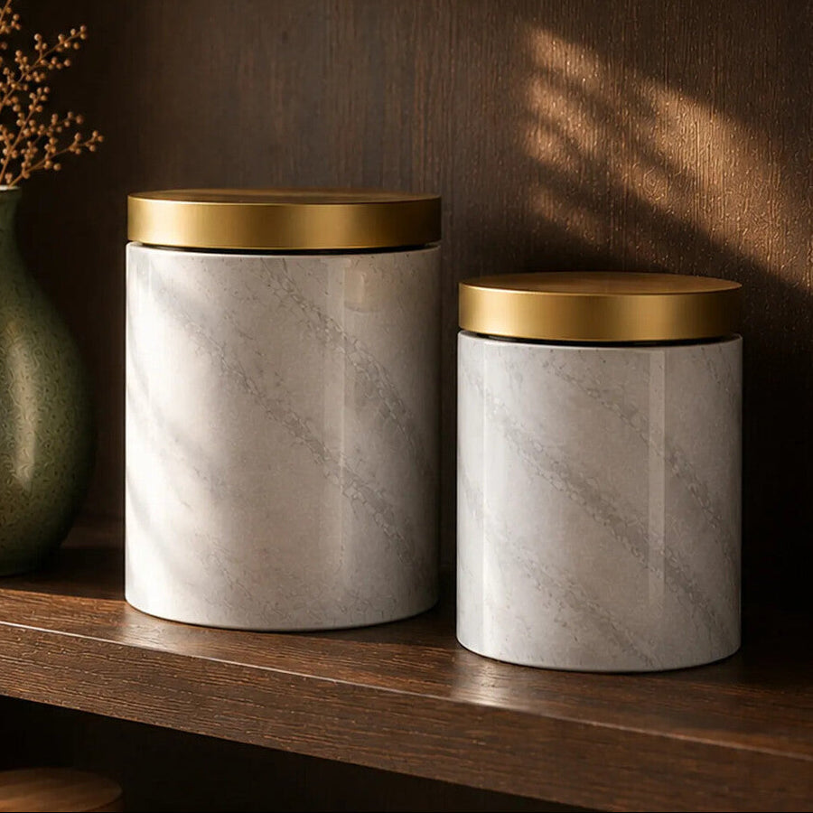 5 Piece Kitchen Storage Set in Marble Effect