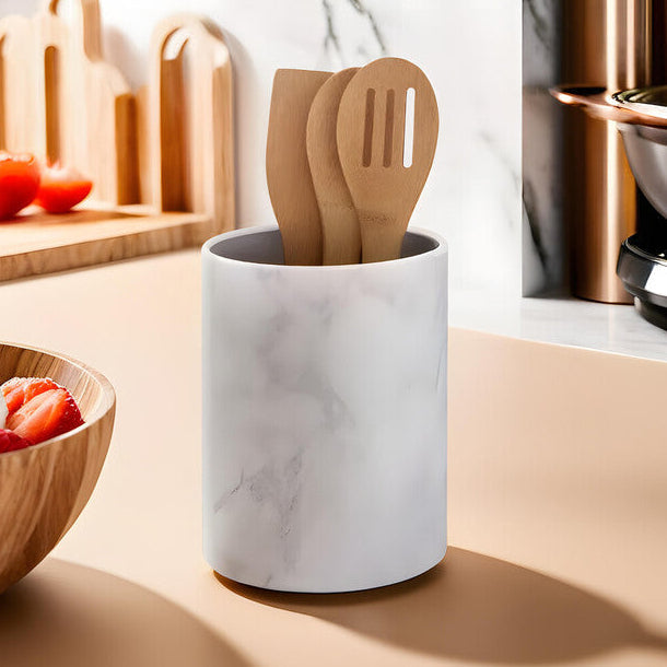 White Marble Effect Utensil Holder