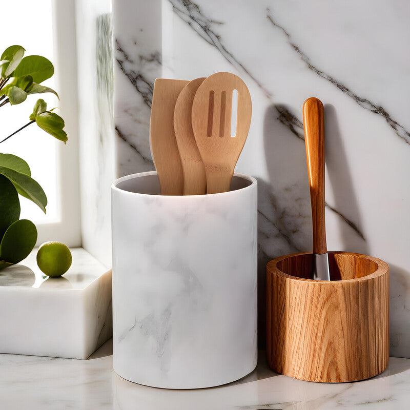 White Marble Effect Utensil Holder