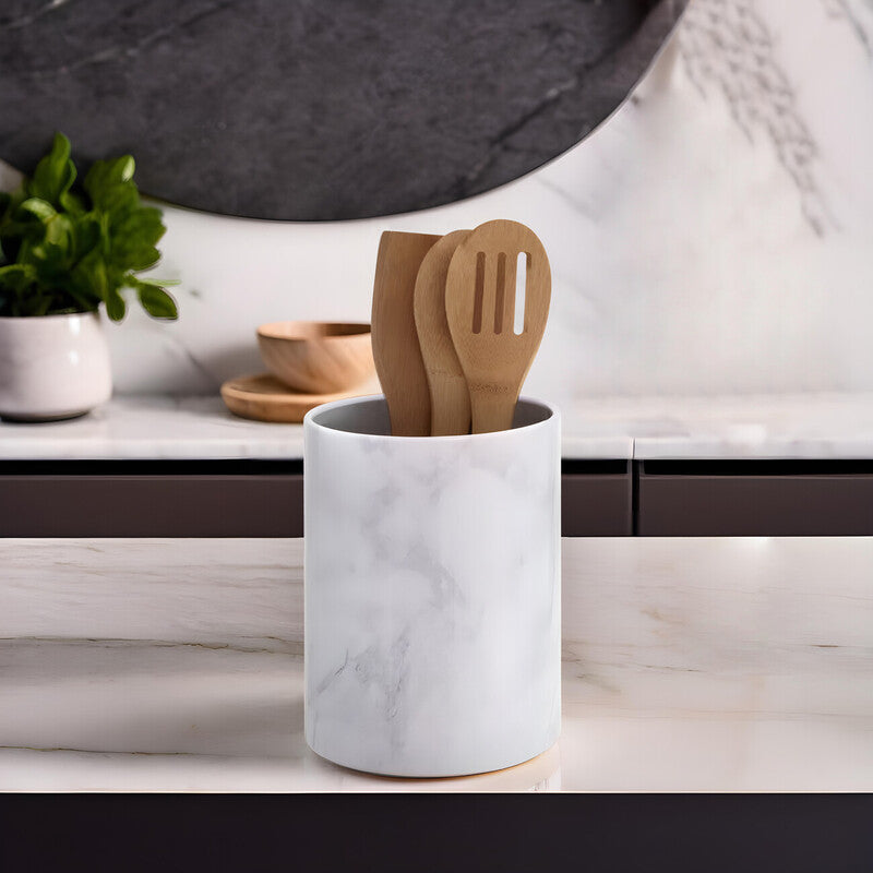 White Marble Effect Utensil Holder