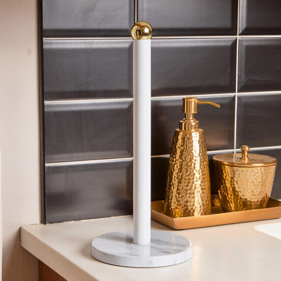 White Marble Effect and Gold Kitchen Roll Holder