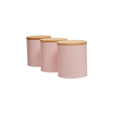 Set Of Three Pink Canisters