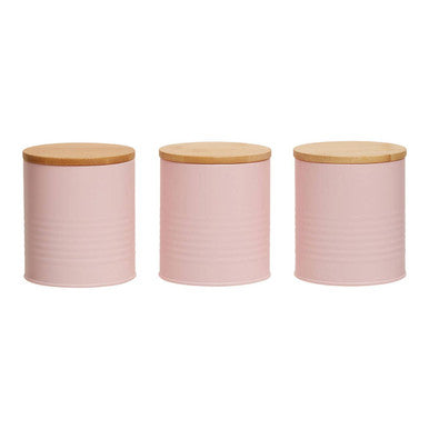 Set Of Three Pink Canisters