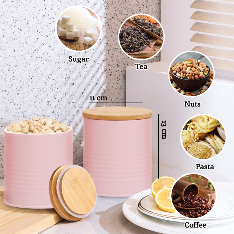 Set Of Three Pink Canisters