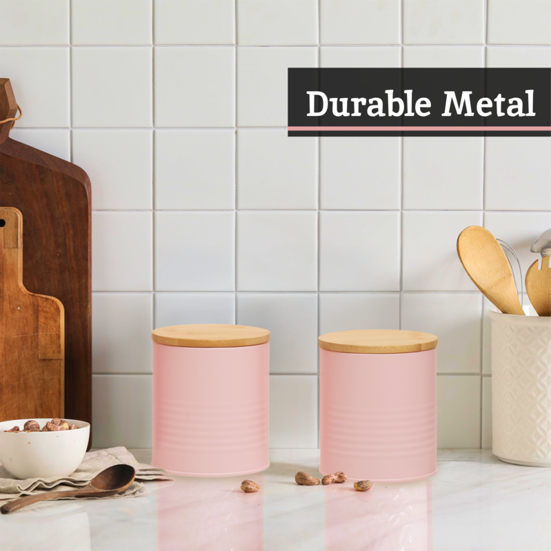 Set Of Three Pink Canisters