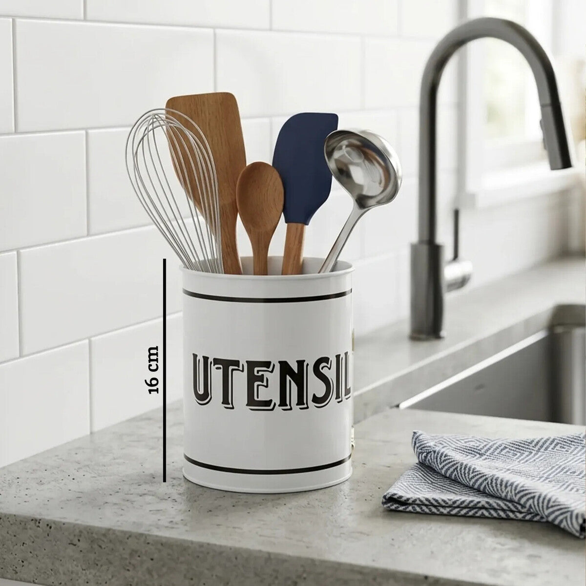 White Metal Utensil Holder