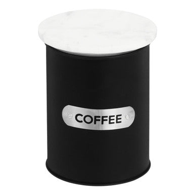 Black Enamel Coffee Canister With White Marble Lid