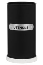Black Enamel Utensil Holder with Plaque