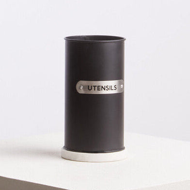 Black Enamel Utensil Holder with Plaque