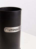 Black Enamel Utensil Holder with Plaque