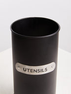 Black Enamel Utensil Holder with Plaque