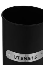 Black Enamel Utensil Holder with Plaque