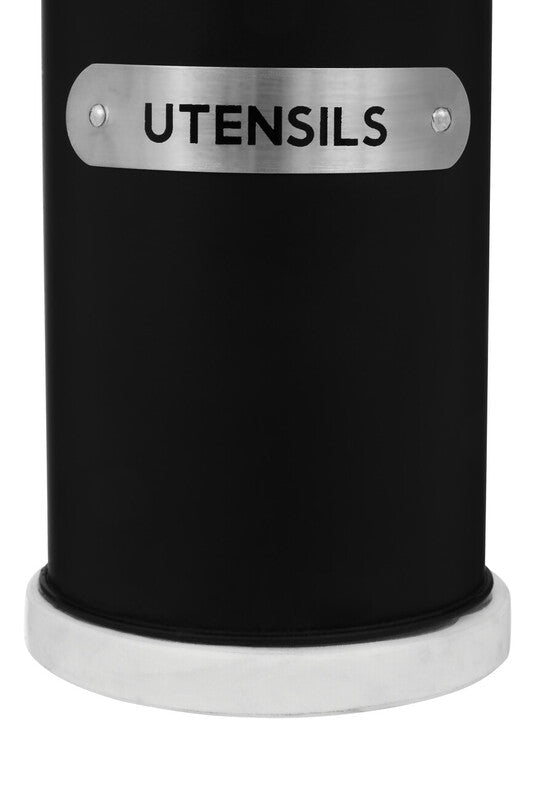 Black Enamel Utensil Holder with Plaque