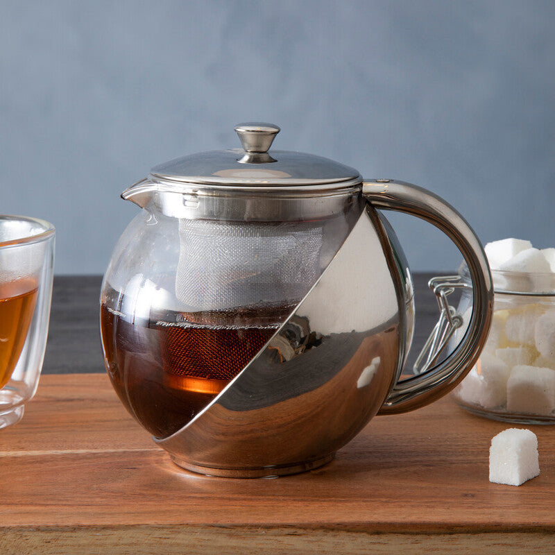 650ml Grey Stainless Steel And Glass Teapot
