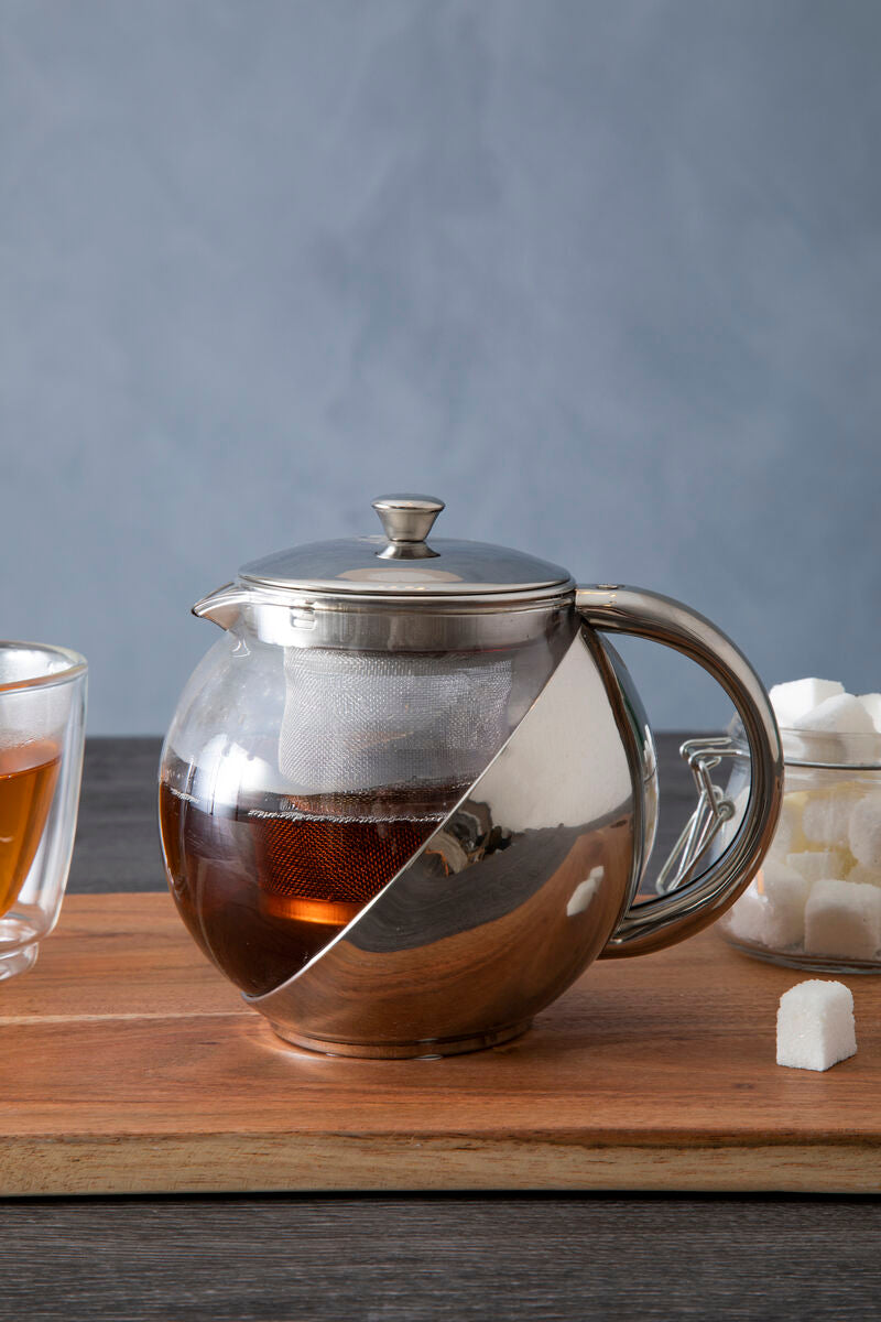 650ml Grey Stainless Steel And Glass Teapot
