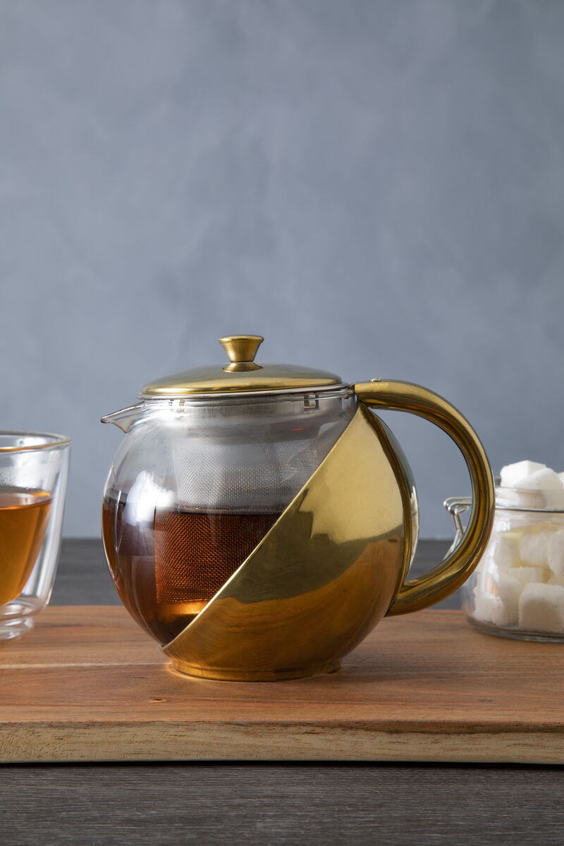 Gold Finish Glass 600 ml Teapot With Infuser