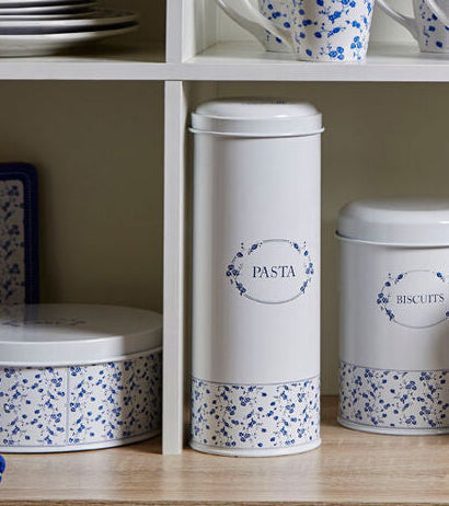 White Pasta Canister with Blue Floral Detail
