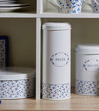 White Pasta Canister with Blue Floral Detail