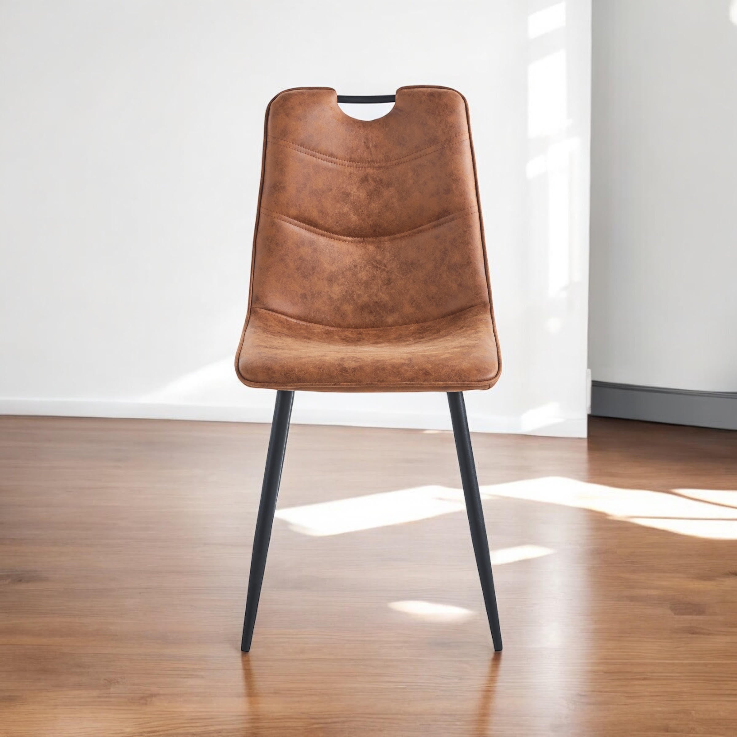 Brown Faux Leather Chair with Black Metal Legs