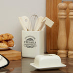 Vintage Home Cream Utensil Holder with 6 Utensils