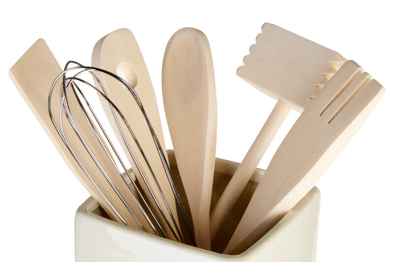 Vintage Home Cream Utensil Holder with 6 Utensils