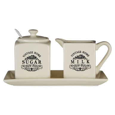 Cream Square Sugar and Milk Set