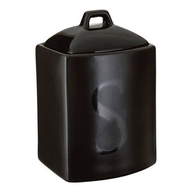 Black Text Stoneware Sugar Canister