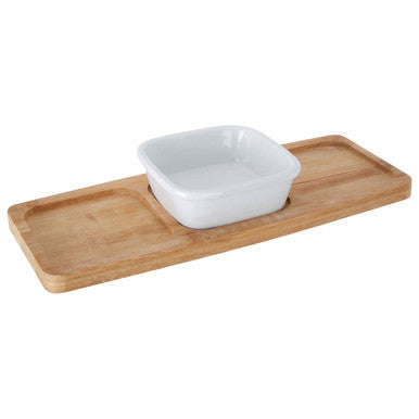 Natural Bamboo Snack Tray with White Dipping Bowl