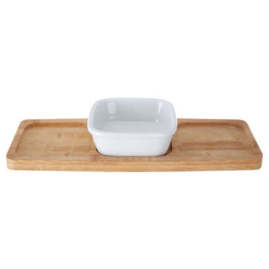 Natural Bamboo Snack Tray with White Dipping Bowl