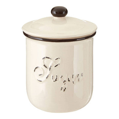 Cream Small Sugar Canister with Brown Rim Lid
