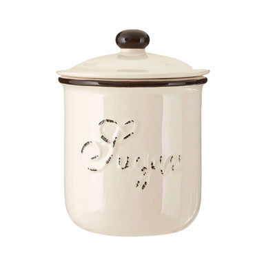 Cream Small Sugar Canister with Brown Rim Lid