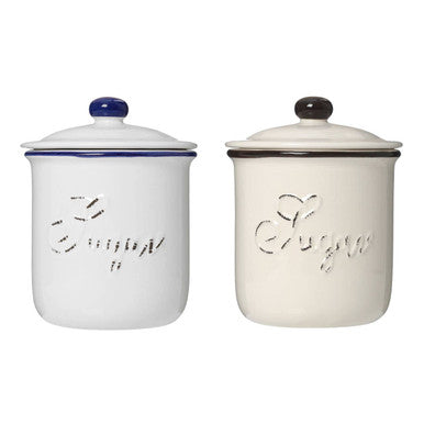 Cream Small Sugar Canister with Brown Rim Lid