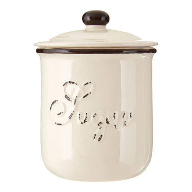 Cream Small Sugar Canister with Brown Rim Lid