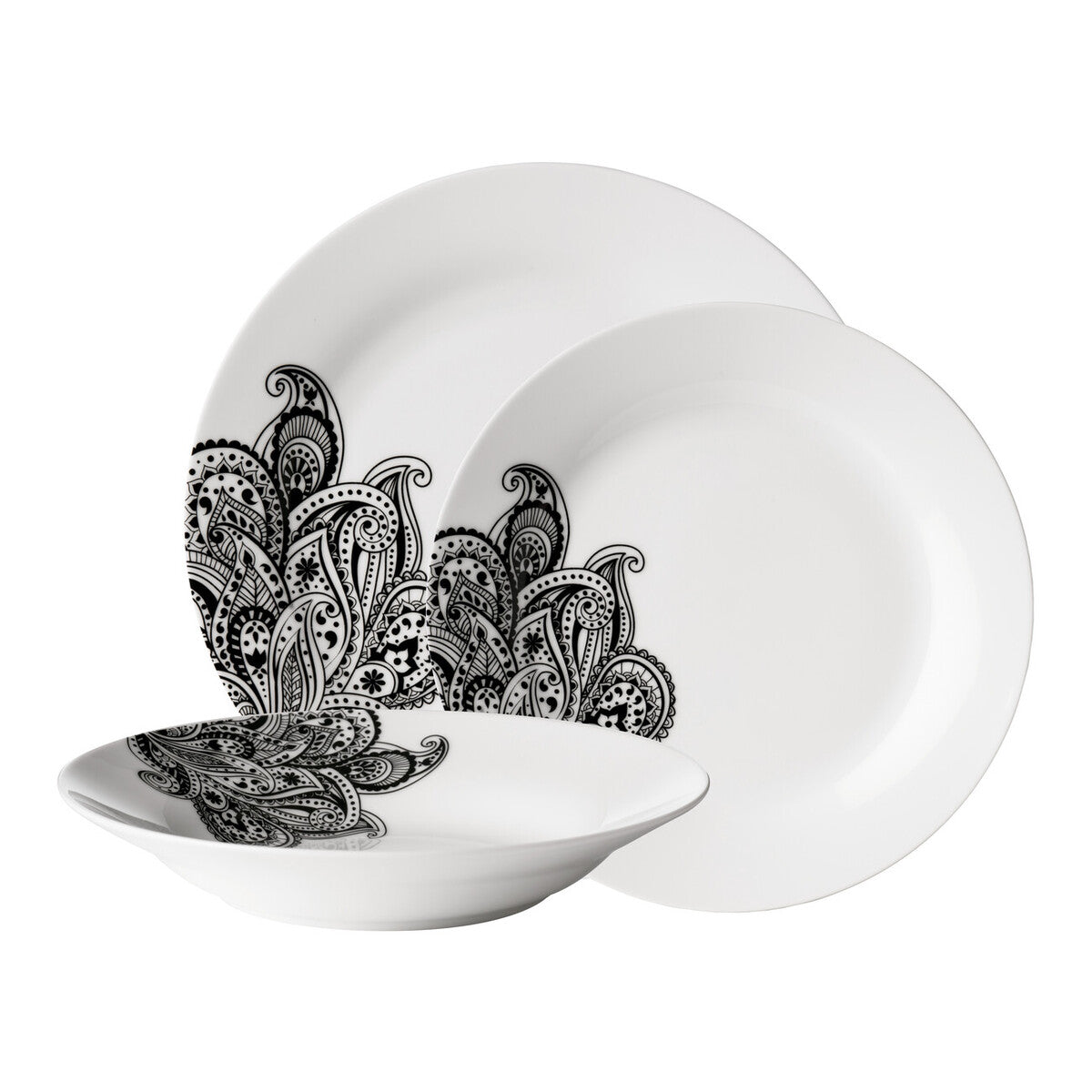 Prince 12 Piece Black Dinner Set