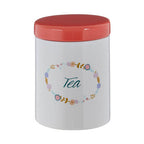 White Ceramic Tea Canister with Floral Pattern