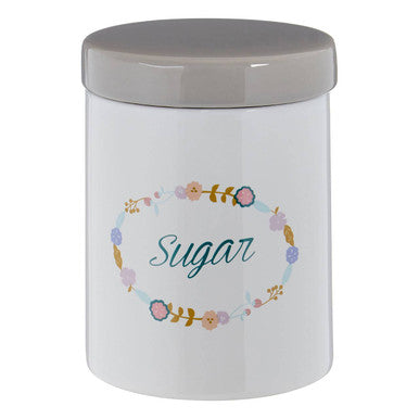 White and Grey Floral Sugar Canister