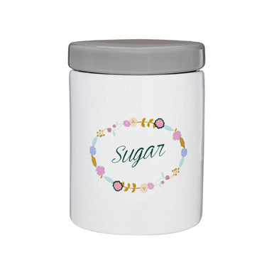 White and Grey Floral Sugar Canister