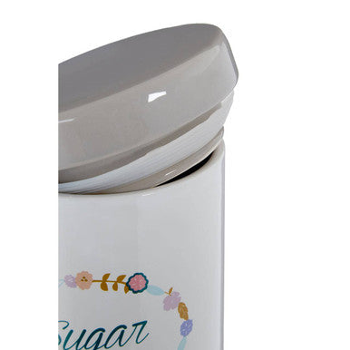 White and Grey Floral Sugar Canister
