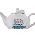 Cream Teapot with Printed Quote