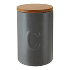 Light Grey Coffee Canister With Bamboo Lid