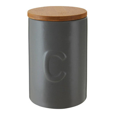 Light Grey Coffee Canister With Bamboo Lid