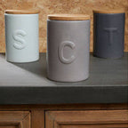 Light Grey Coffee Canister With Bamboo Lid