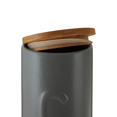 Light Grey Coffee Canister With Bamboo Lid