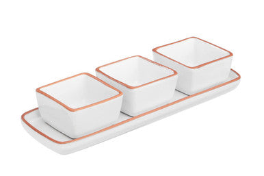 Terracotta Set of 3 Dip Bowls with Tray in White