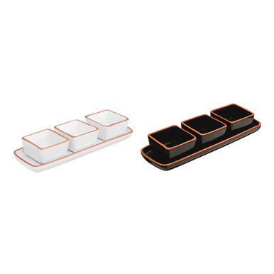 Terracotta Set of 3 Dip Bowls with Tray in White